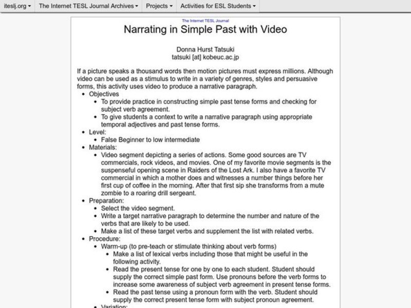 Narrating in Simple Past with Video Lesson Plan