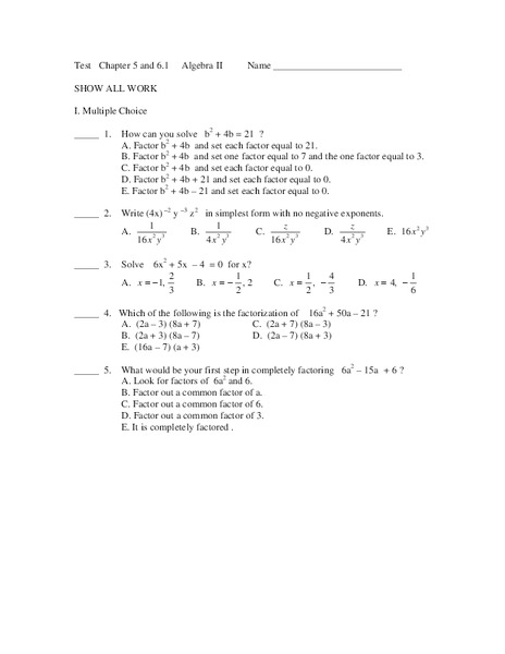 Quadratic Equations Worksheet