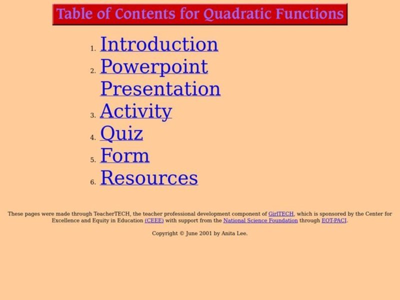 Quadratic Functions Lesson Plan
