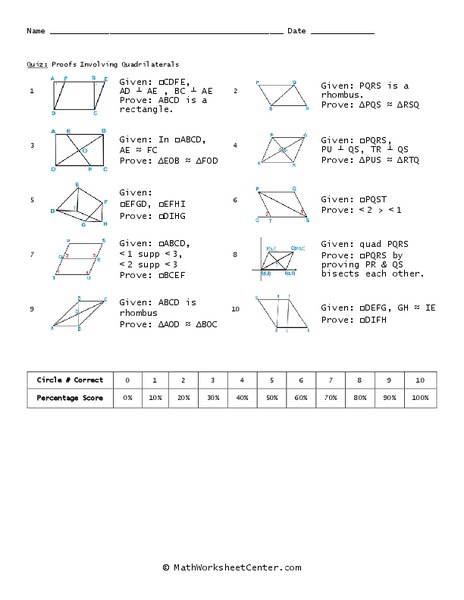 Quadrilaterals Worksheet