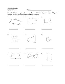 Quadrilaterals Worksheet