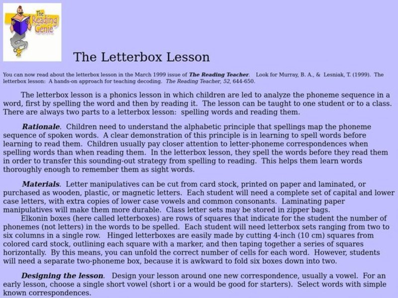 The Letterbox Lesson Lesson Plan