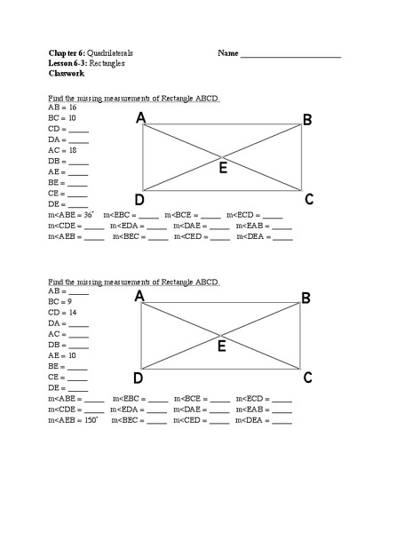 Quadrilaterals Worksheet