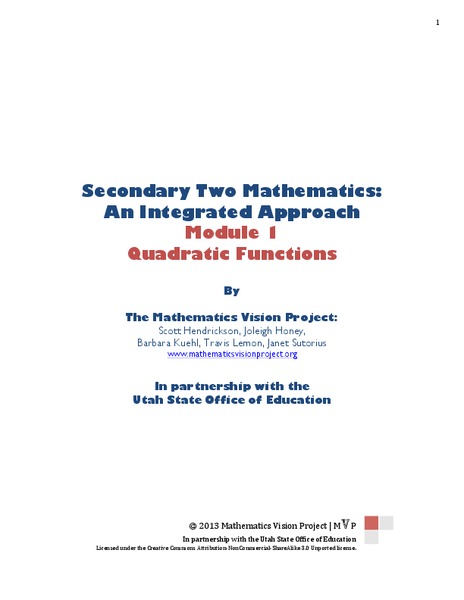 Quadratic Functions Unit Plan
