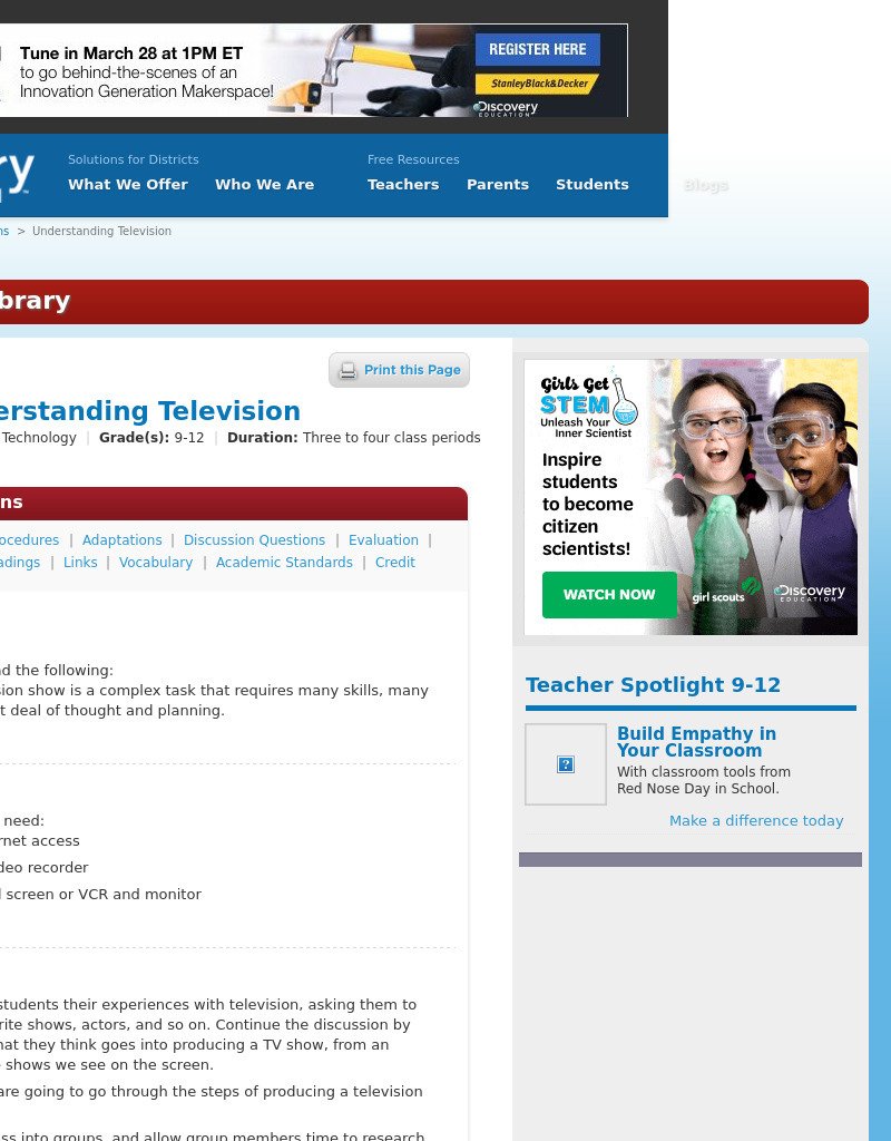 Understanding: Television Lesson Plan