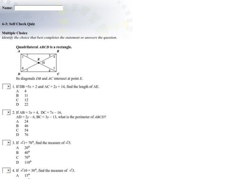 Quadrilaterals Multiple Choice Interactive