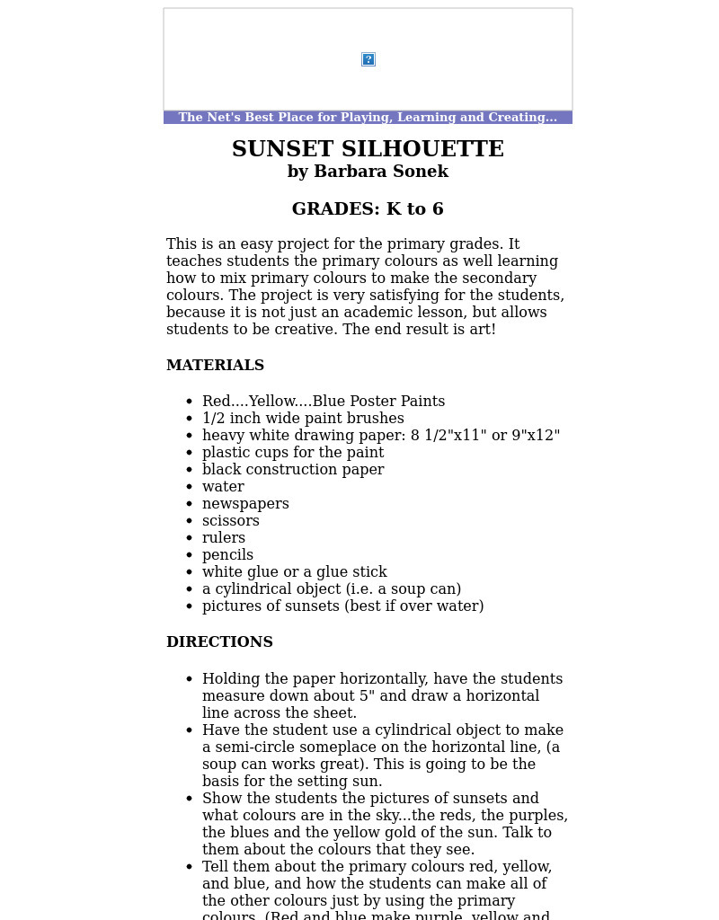Sunset Silhouette (primary colours) Lesson Plan
