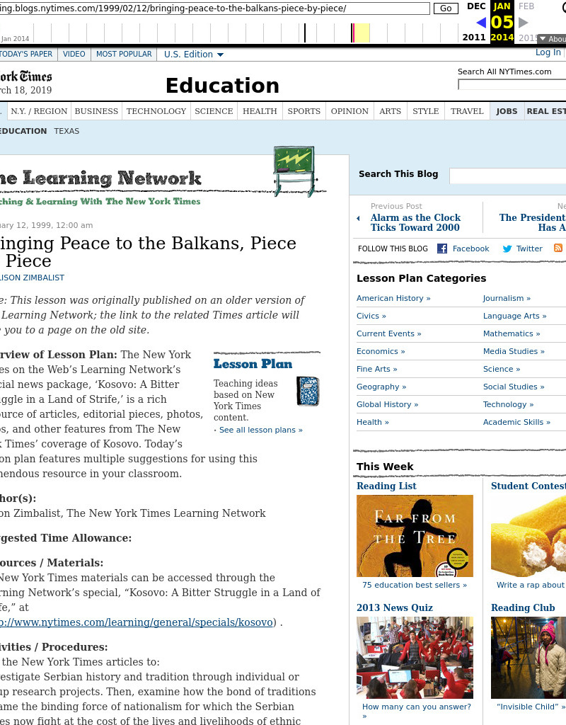 Bringing Peace to the Balkans, Piece by Piece Lesson Plan