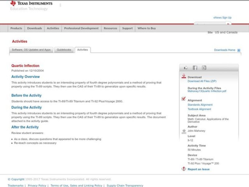 Quartic Inflection Lesson Plan