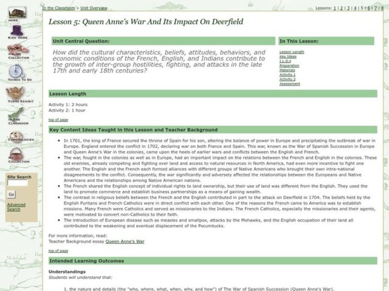 Queen Anne's War and Its Impact on Deerfield Lesson Plan