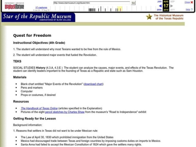 Quest for Freedom Lesson Plan