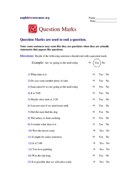 Question Marks Worksheet