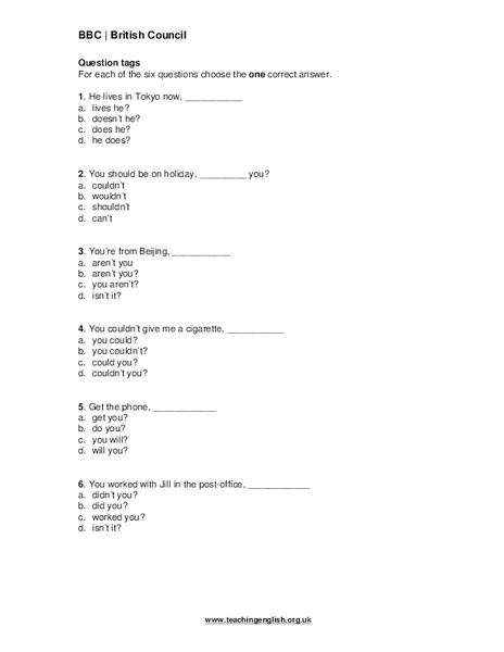 Question Tags Worksheet