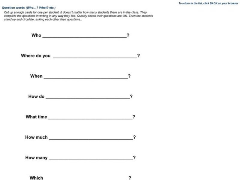 Question Words Worksheet