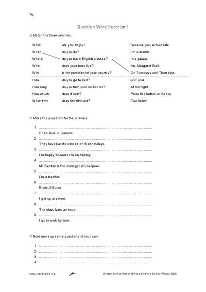 Question Words Worksheet
