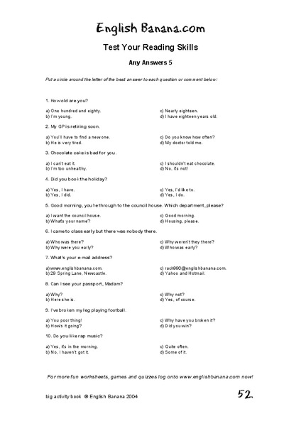 Questions And Statements Worksheet