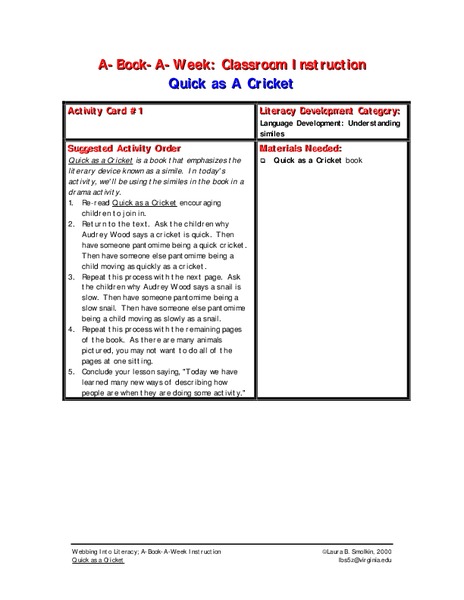 Quick As A Cricket Lesson Plan