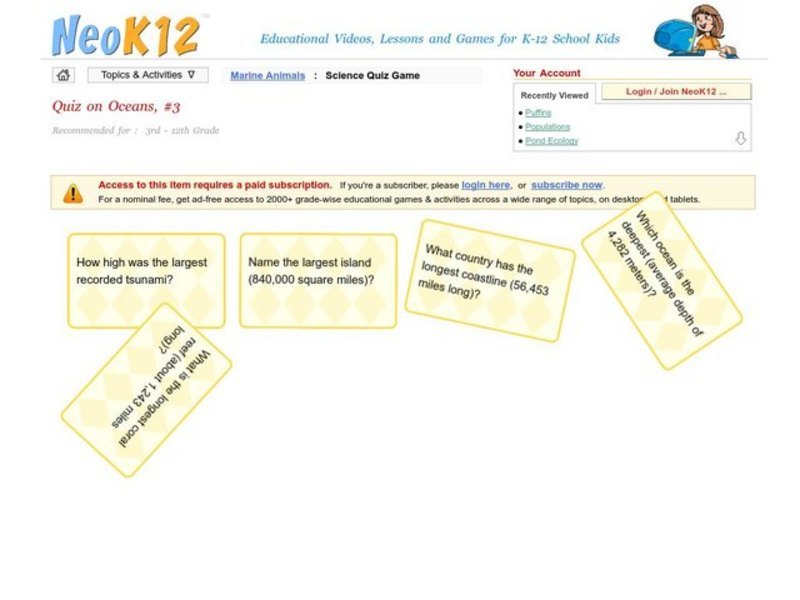 Quiz on Oceans #3 Interactive