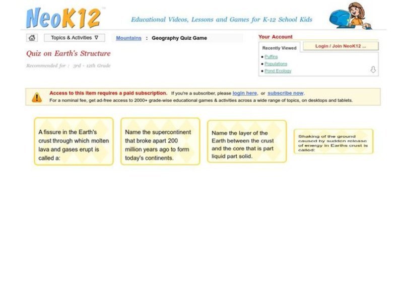 Quiz on Earth's Structure Interactive