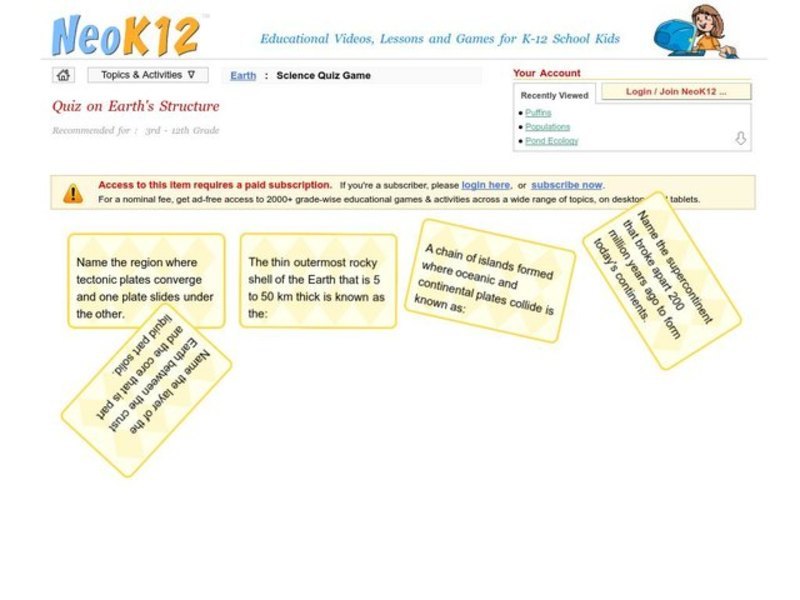 Quiz on Earth's Structure Interactive