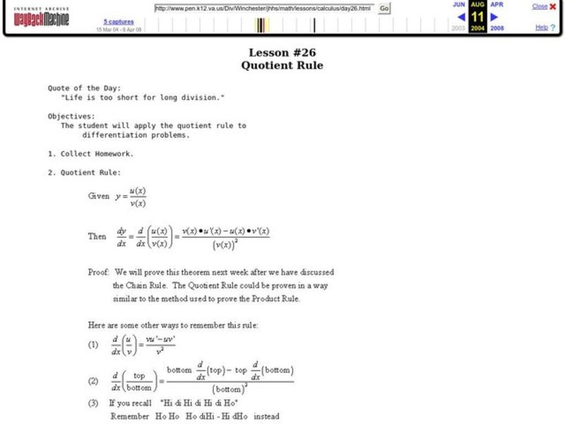 Quotient Rule Lesson Plan