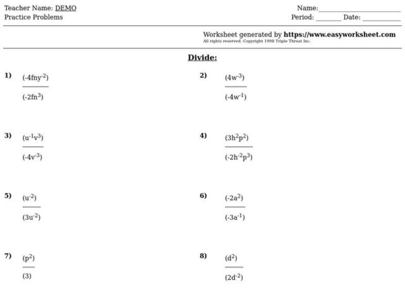 Quotient Rule for Exponents Worksheet
