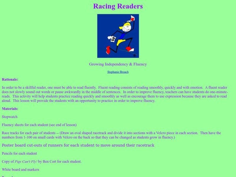 Racing Readers Lesson Plan