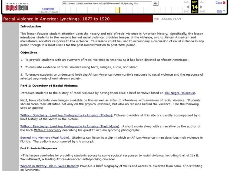 Racial Violence in America: Lynchings, 1877 to 1920 Lesson Plan