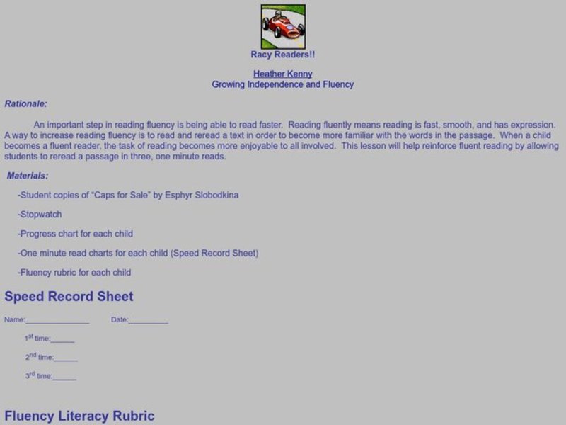 Racy Readers Lesson Plan