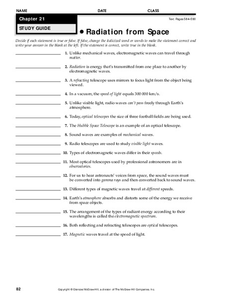 Radiation from Space Worksheet