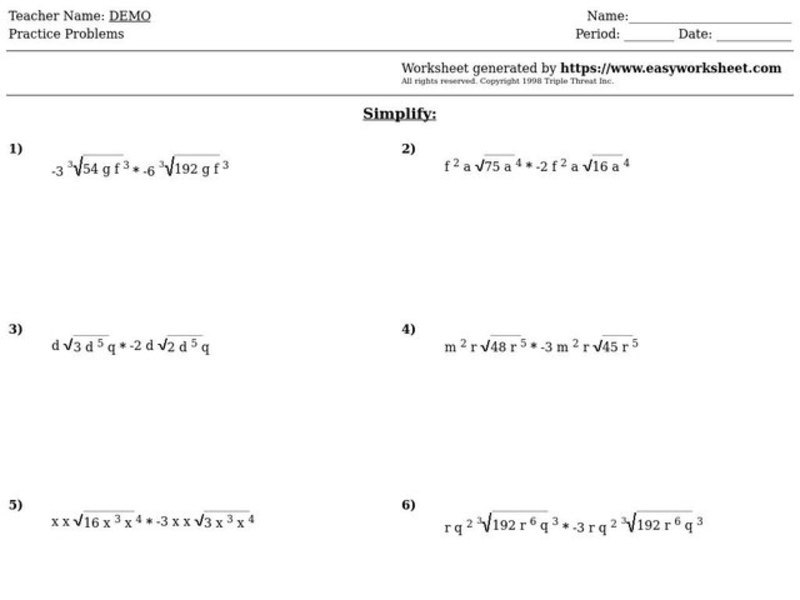 Radical Addition and Subtraction Worksheet