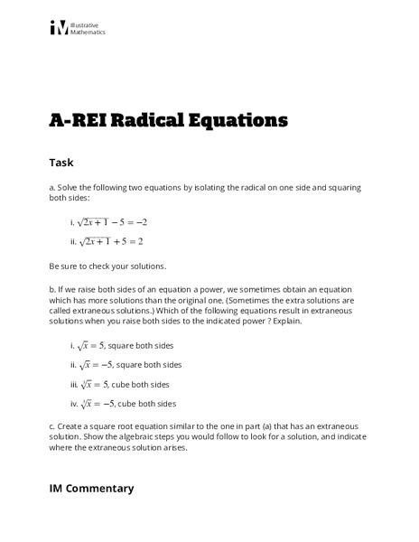 Radical Equations Lesson Plan