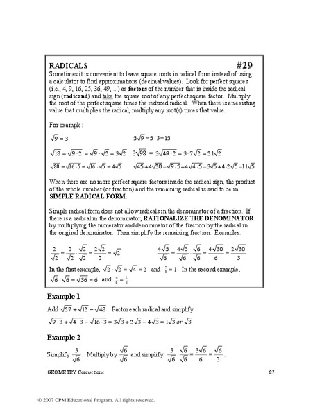 Radicals Worksheet