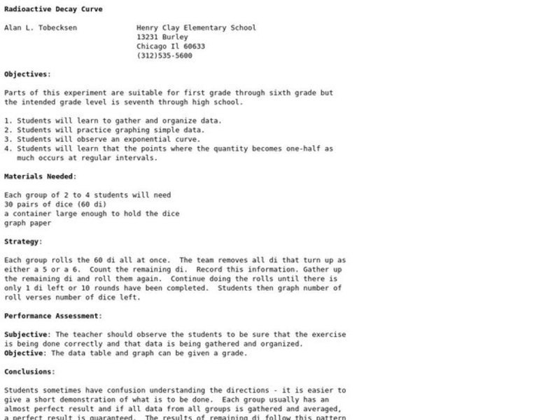 Radioactive Decay Curve Lesson Plan