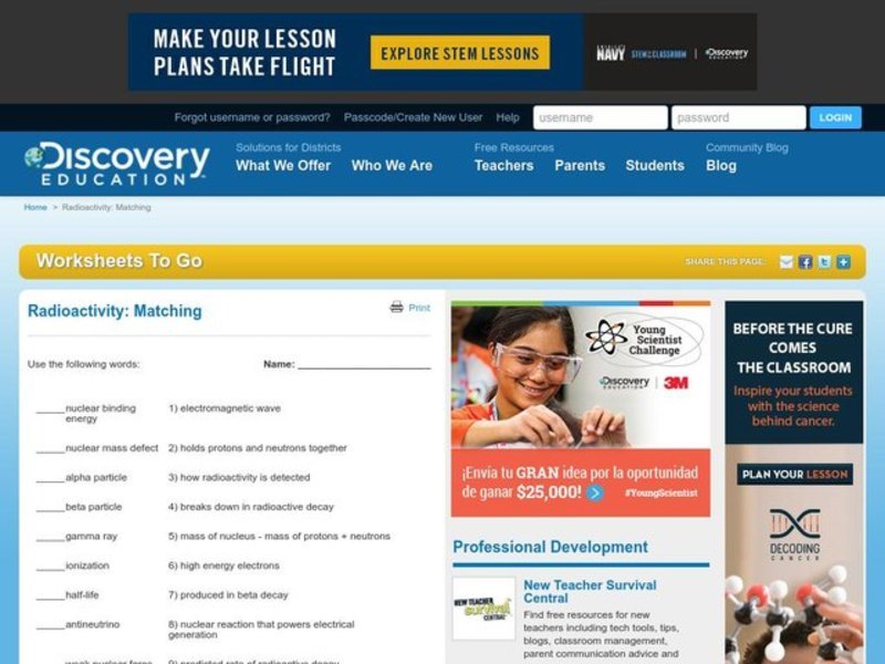 Radioactivity Worksheet