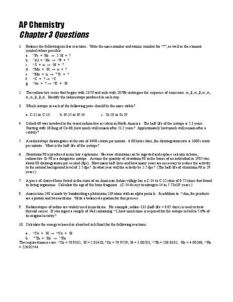 Radioactivity Worksheet