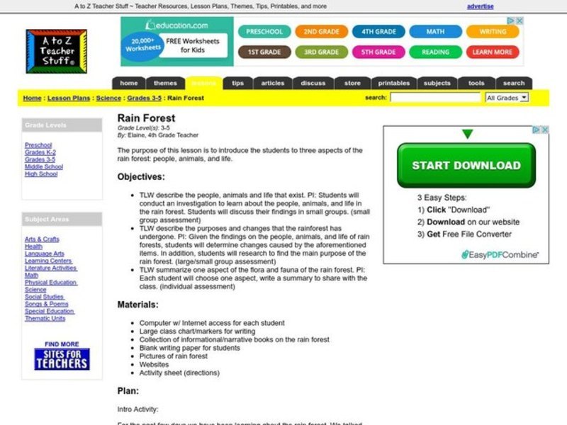 Rain Forest Lesson Plan