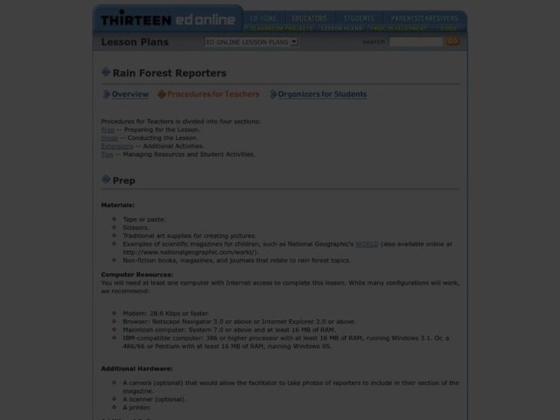 Rain Forest Reporters Lesson Plan