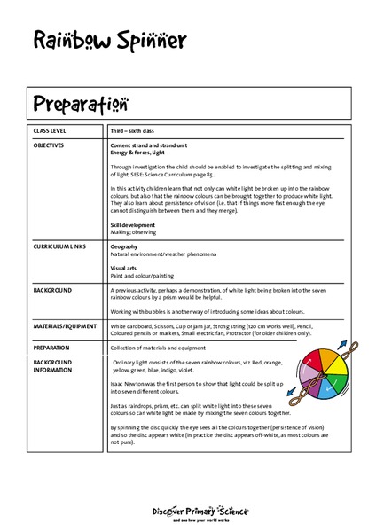 Rainbow Spinner Worksheet