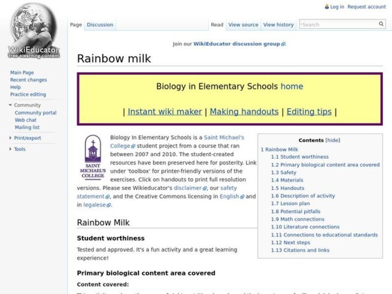Rainbow Milk Lesson Plan