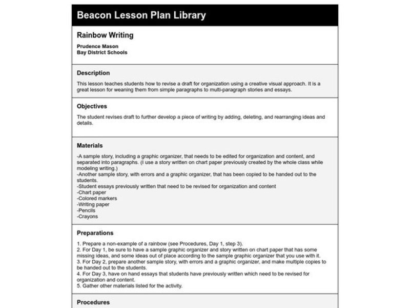Rainbow Writing Lesson Plan