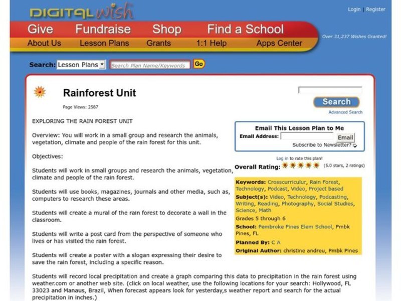 Rainforest Unit Lesson Plan