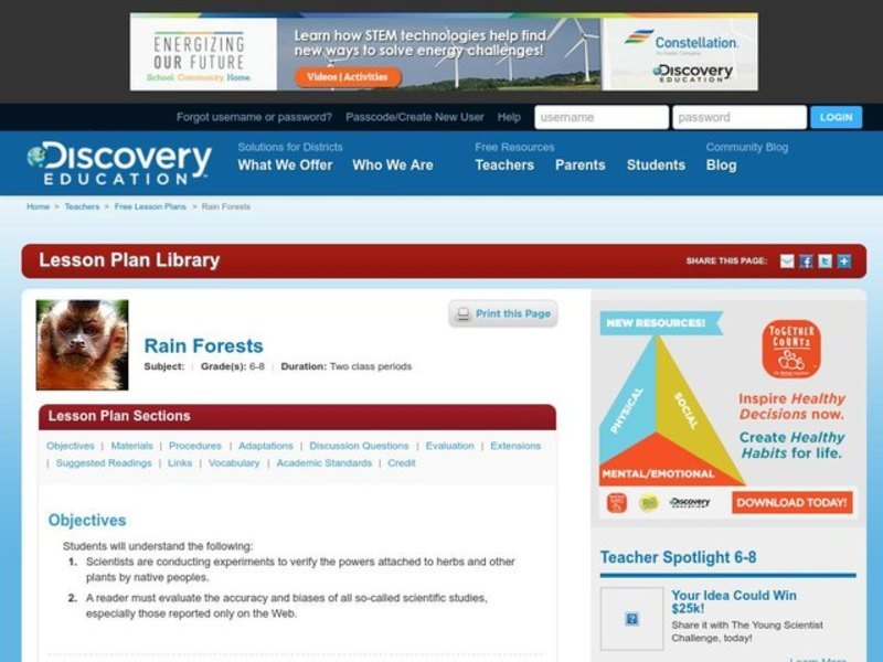 Rain Forests Lesson Plan