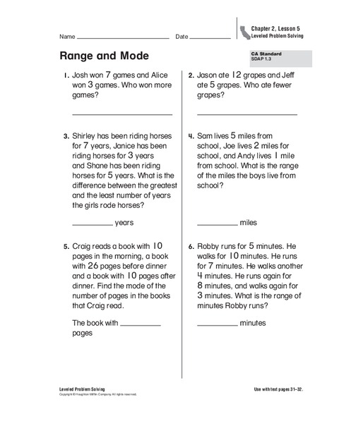 Range and Mode Worksheet