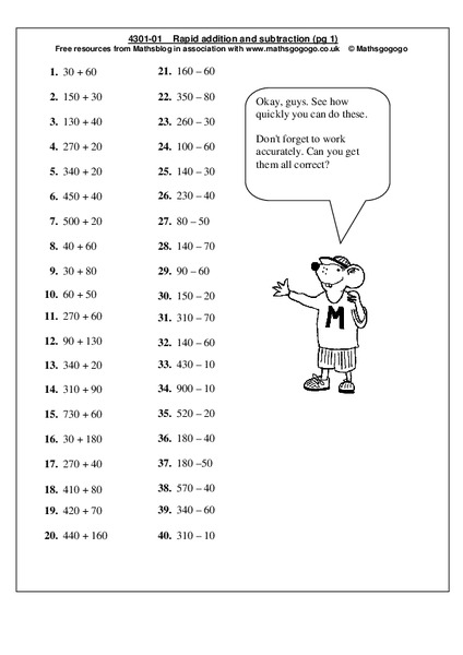 Rapid Addition and Subtraction Worksheet