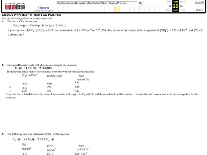Rate Law Problems Worksheet