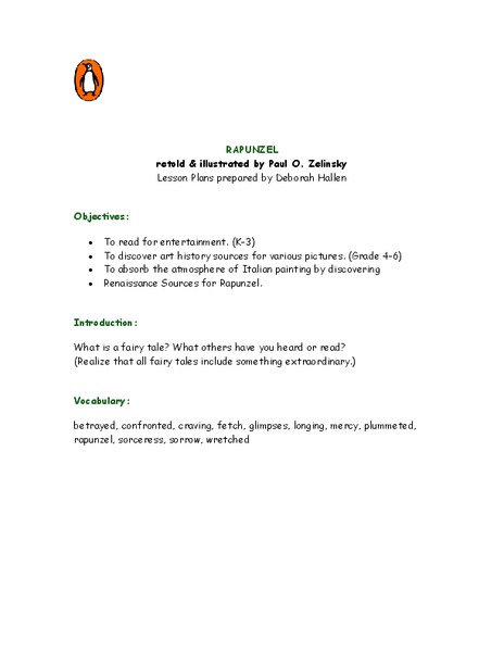 Rapunzel Lesson Plan