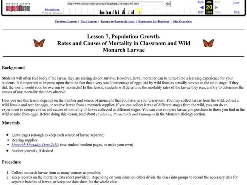 Rates and Causes of Mortality in Classroom and Wild Monarch Larvae Lesson Plan