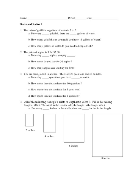 Rates and Ratios Worksheet