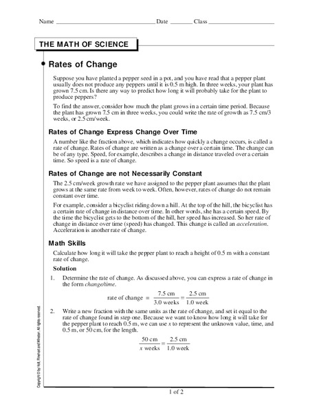 Rates of Change Worksheet